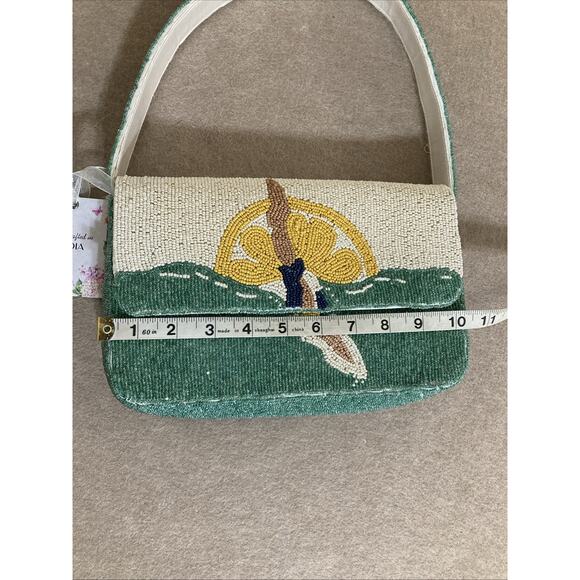 Viral Handcrafted In India Beach Sun Beaded Bag Purse New Aqua Ivory - Picture 6 of 10